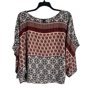Rue 21 Women's XL Red Print Boho Blouse Kimono Sleeves Top